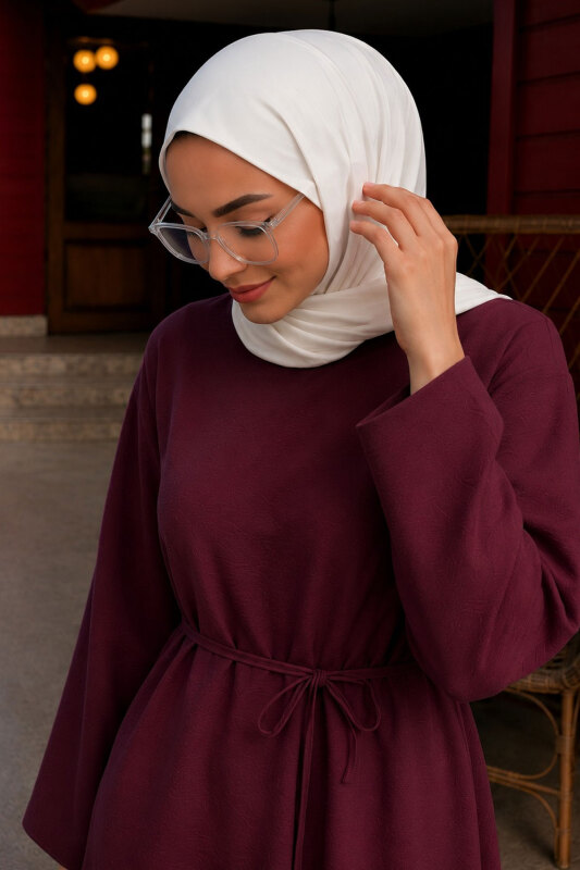 Beli Bağlamalı Asimetrik Kesim Tunik TSD260265 Mürdüm - Tesettür Dünyası (1)