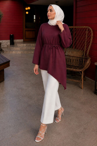 Beli Bağlamalı Asimetrik Kesim Tunik TSD260265 Mürdüm - 3