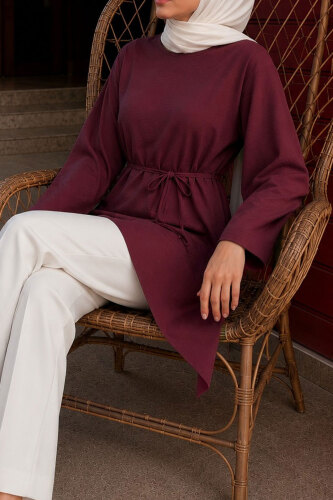 Beli Bağlamalı Asimetrik Kesim Tunik TSD260265 Mürdüm - 4
