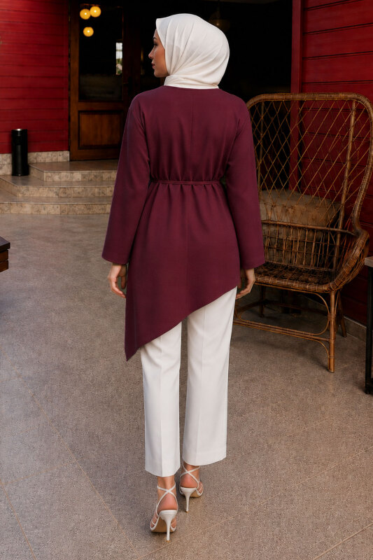 Beli Bağlamalı Asimetrik Kesim Tunik TSD260265 Mürdüm - 6