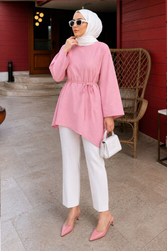 Beli Bağlamalı Asimetrik Kesim Tunik TSD260265 Pembe - 3