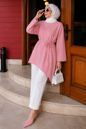 Beli Bağlamalı Asimetrik Kesim Tunik TSD260265 Pembe - 1