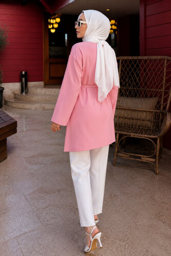 Beli Bağlamalı Asimetrik Kesim Tunik TSD260265 Pembe - 6