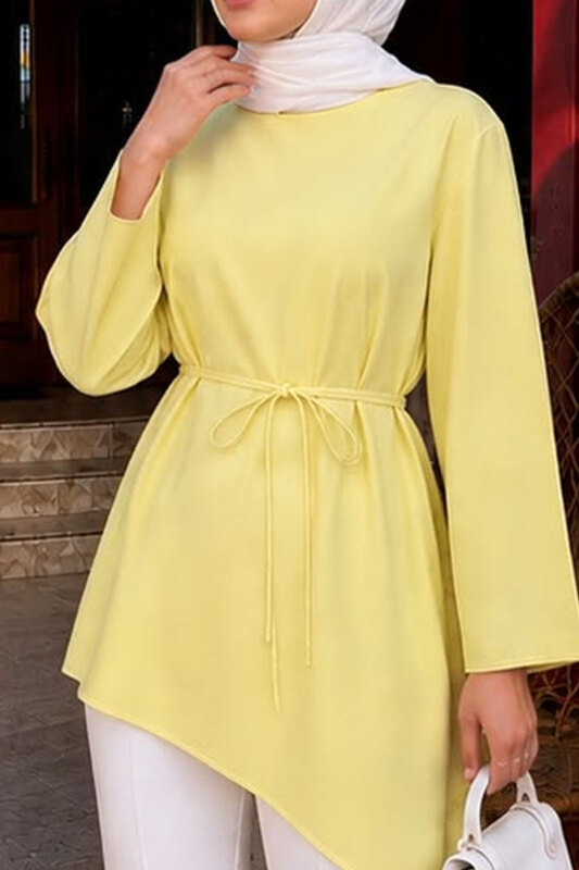 Beli Bağlamalı Asimetrik Kesim Tunik TSD260265 Sarı - 4