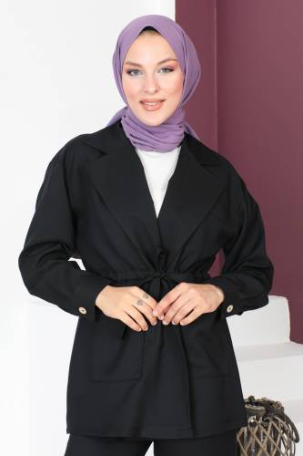 Beli Bağlamalı İkili Takım TSD230708 Siyah - Tesettür Dünyası (1)