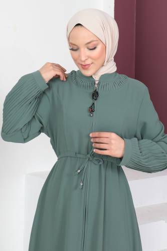 Beli Bağlamalı Tesettür Ferace TSD230342 Çağla Yeşili - Tesettür Dünyası (1)