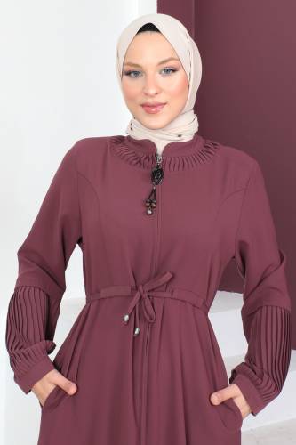 Beli Bağlamalı Tesettür Ferace TSD230342 Gül Kurusu - Tesettür Dünyası (1)