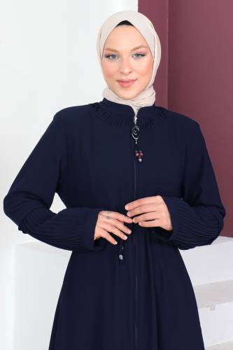 Beli Bağlamalı Tesettür Ferace TSD230342 Lacivert - Tesettür Dünyası (1)