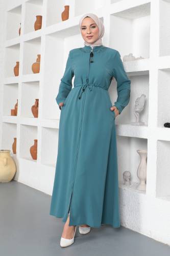Beli Bağlamalı Tesettür Ferace TSD230342 Mint Yeşili - 4