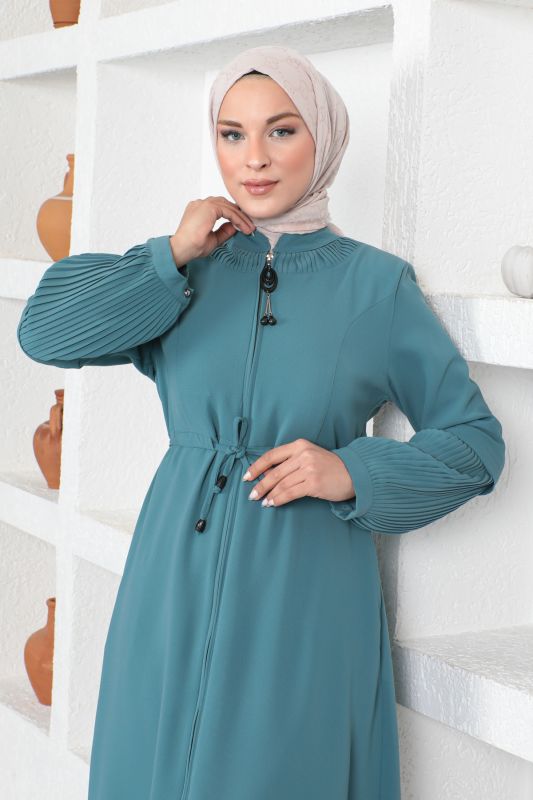 Beli Bağlamalı Tesettür Ferace TSD230342 Mint Yeşili - 2