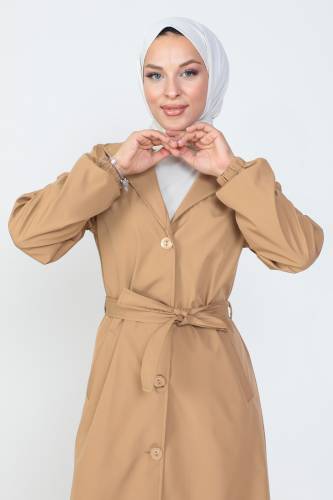 Beli Bağlamalı Trençkot TSD230808 Camel - Tesettür Dünyası (1)