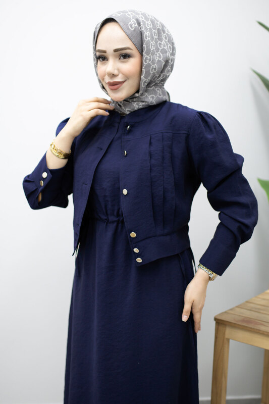 Beli Büzgülü Jile Elbise TSD260214 Lacivert - 2