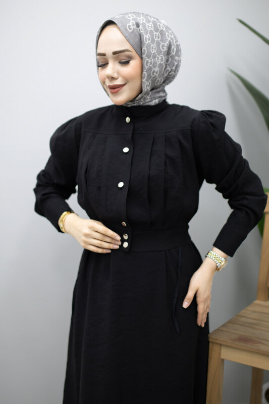 Beli Büzgülü Jile Elbise TSD260214 Siyah - 2