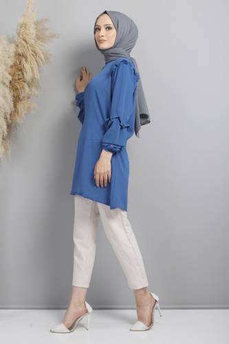 Beli Büzgülü Tunik TSD220629 İndigo - 3