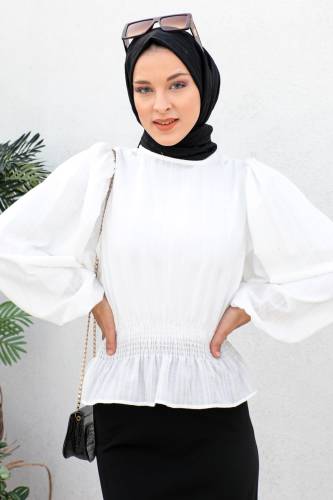 Beli Gipe Lastikli Bluz TSD221203 Ekru 
