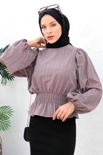 Beli Gipe Lastikli Bluz TSD221203 Mor 