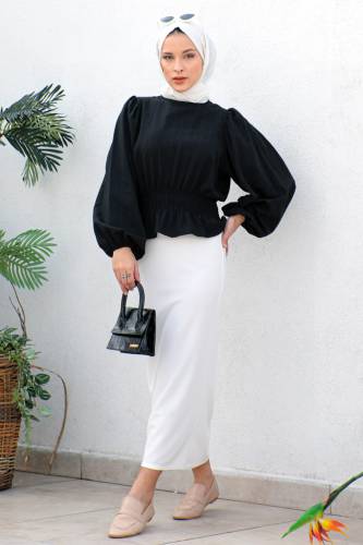 Beli Gipe Lastikli Bluz TSD221203 Siyah 