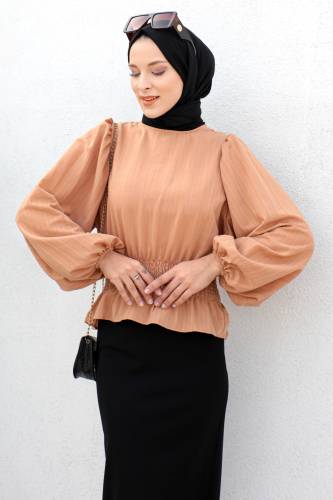 Beli Gipe Lastikli Bluz TSD221203 Taba 