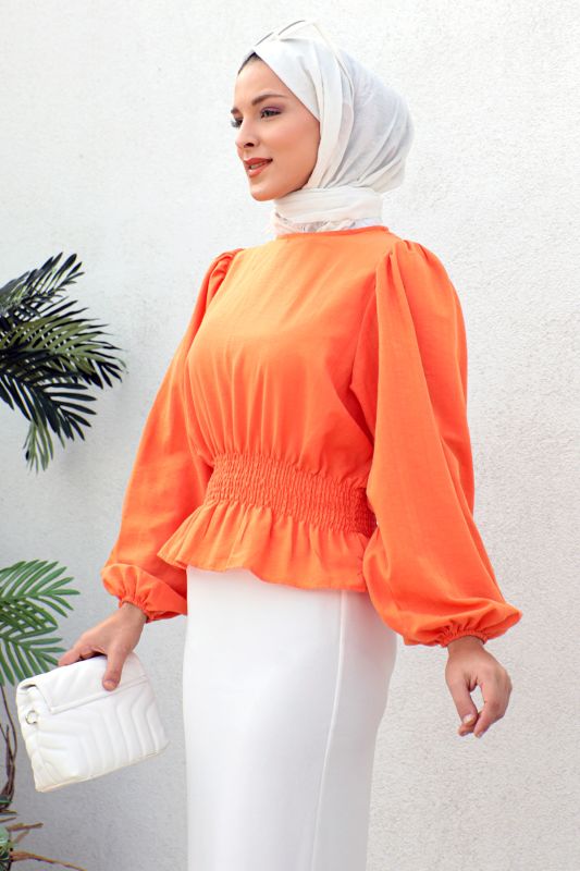 Beli Gipe Lastikli Bluz TSD221203 Turuncu - 3