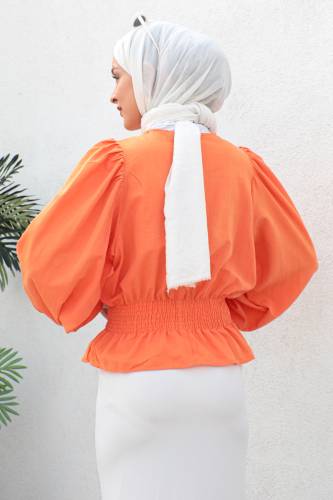 Beli Gipe Lastikli Bluz TSD221203 Turuncu - 5