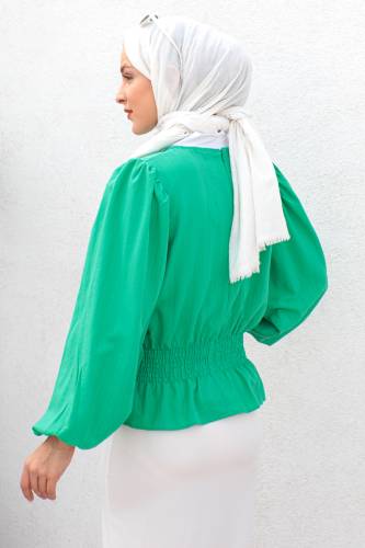 Beli Gipe Lastikli Bluz TSD221203 Yeşil - 5