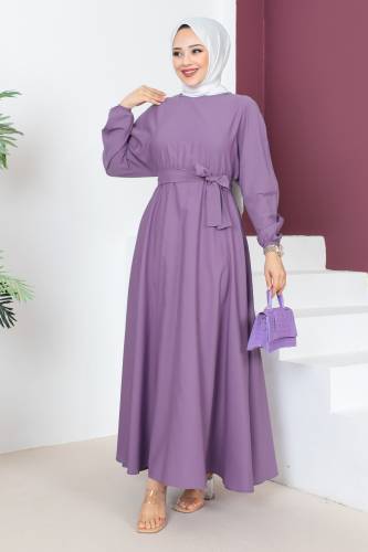 Beli Kuşaklı Elbise TSD230611 Lila 