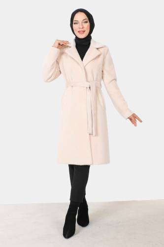 Beli Kuşaklı Fox Kaban TSD230917 Ekru 