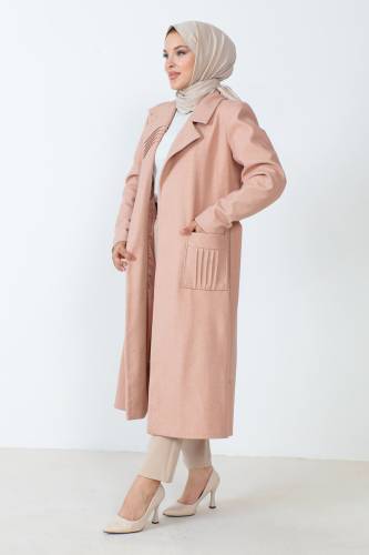 Beli Kuşaklı Kaşe Kaban TSD230804 Pudra - 3