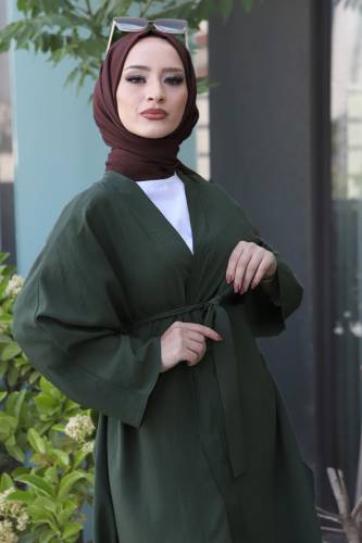 Beli Kuşaklı Kimono TSD220521 Haki - Tesettür Dünyası (1)