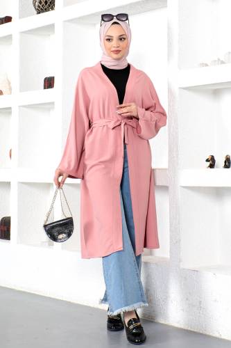 Beli Kuşaklı Kimono TSD220521 Pembe - Tesettür Dünyası (1)
