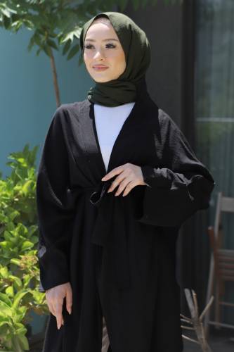 Beli Kuşaklı Kimono TSD220521 Siyah - Tesettür Dünyası (1)