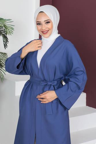 Beli Kuşaklı Kimono TSD230511 İndigo - Tesettür Dünyası (1)