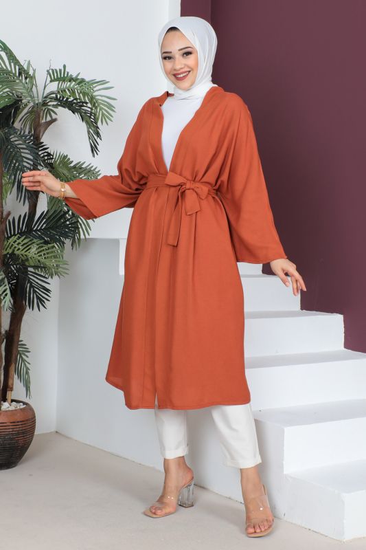 Beli Kuşaklı Kimono TSD230513 Kiremit - 1