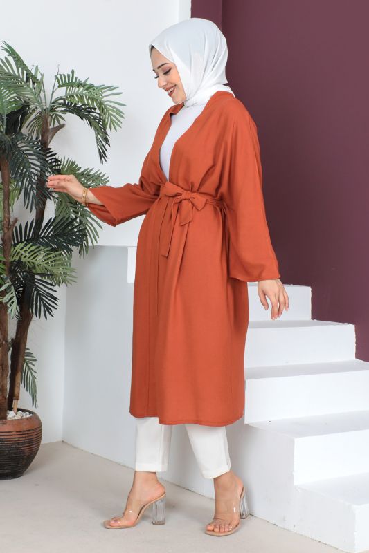 Beli Kuşaklı Kimono TSD230513 Kiremit - 4