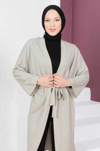 Beli Kuşaklı Kimono TSD230617 Bej - Tesettür Dünyası (1)