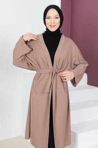 Beli Kuşaklı Kimono TSD230617 Vizon - Tesettür Dünyası (1)