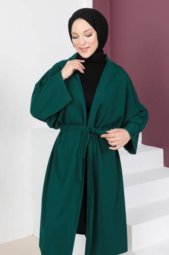 Beli Kuşaklı Kimono TSD230617 Zümrüt - Tesettür Dünyası (1)