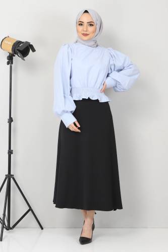 Beli Lastikli Bluz TSD10540 Mavi 