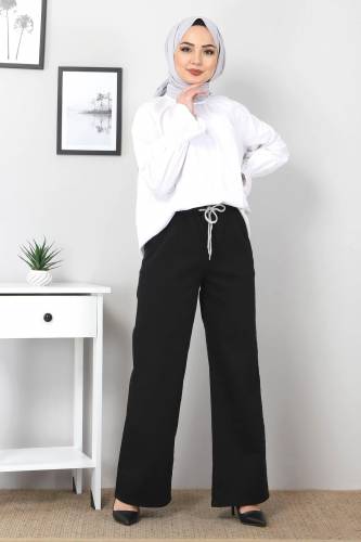 Beli Lastikli Bol Paça Kot Pantolon TSD22045 Siyah 