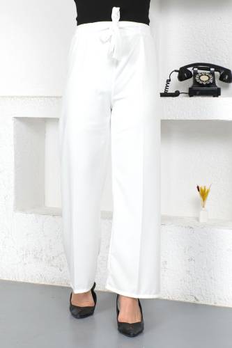 Beli Lastikli Bol Paça Pantolon TSD230109 Ekru - Tesettür Dünyası (1)