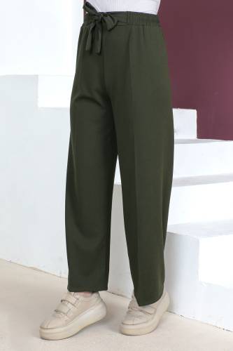 Beli Lastikli Bol Paça Pantolon TSD230109 Haki - Tesettür Dünyası (1)