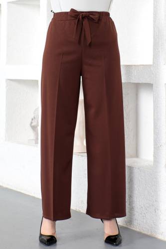 Beli Lastikli Bol Paça Pantolon TSD230109 Kahverengi 