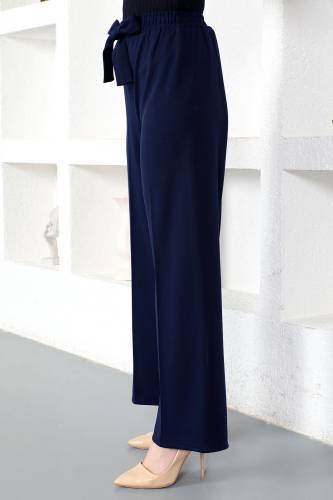 Beli Lastikli Bol Paça Pantolon TSD230109 Lacivert - Tesettür Dünyası (1)