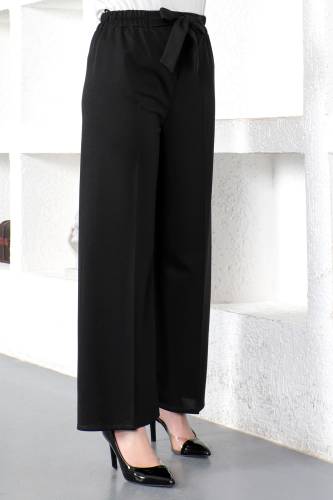 Beli Lastikli Bol Paça Pantolon TSD230109 Siyah 