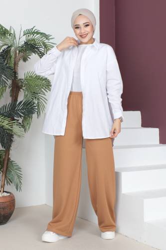 Beli Lastikli Bol Paça Pantolon TSD230514 Taba 