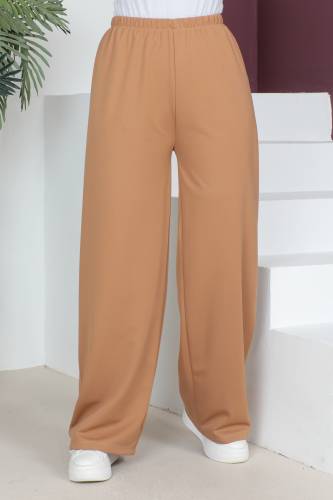 Beli Lastikli Bol Paça Pantolon TSD230514 Taba - Tesettür Dünyası (1)