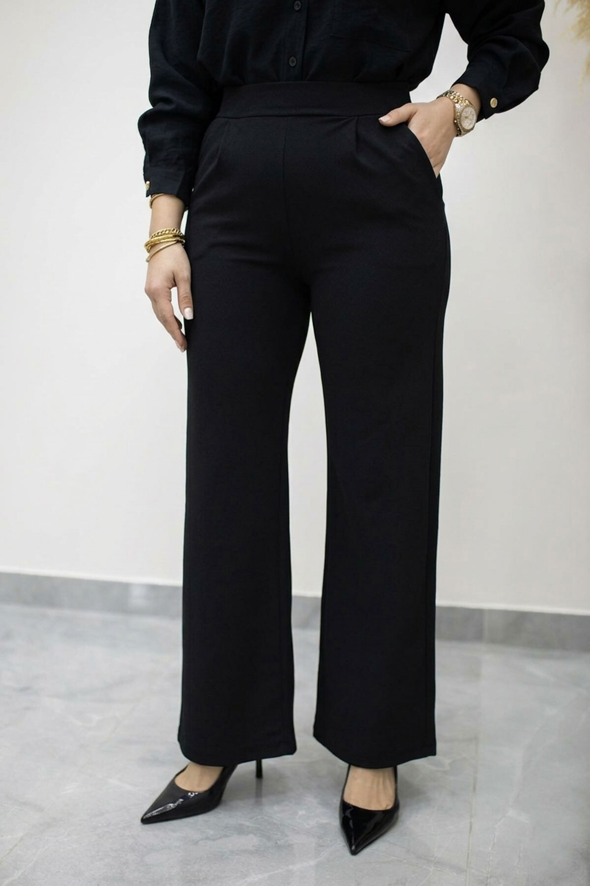 Beli Lastikli Cepli Palazzo Pantolon TSD260159 Siyah