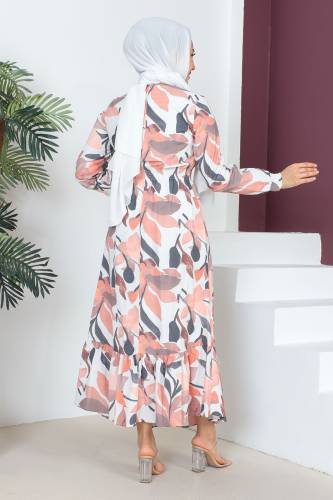 Beli Lastikli Elbise TSD230601 Somon - 3