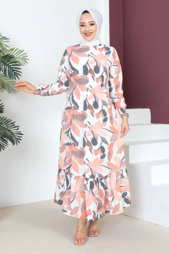 Beli Lastikli Elbise TSD230601 Somon 