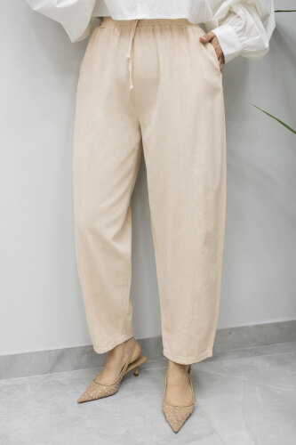 Beli Lastikli Havuç Pantolon TSD260155 Bej - 1